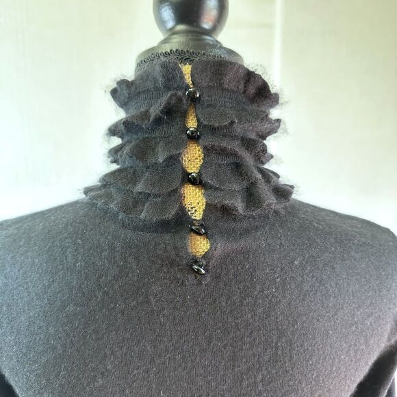 Eccoci Women's Black Ruffle Neck Cashmere & Silk Turtleneck Sweater Sz S - Picture 8 of 13